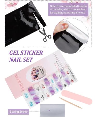 Semi Cured Gel Nail Strips - Purple Long Lasting Waterproof Nail Polish Stickers Set with Cuticle Stick, File, Wipes & Sealing - UV/LED Lamp Required - Buy Online on SooperMarket.com