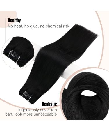 FSHINE Black Real Hair Clip Extensions 55cm - 120g Brazilian Remy Hair Double Weft 7 Pcs Smooth Finish - Buy Online on SooperMarket.com
