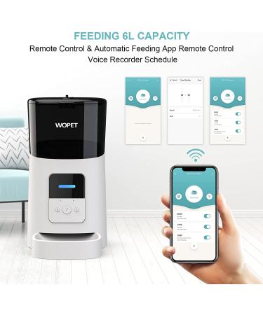 WOPET Wi-Fi Enabled 6L Automatic Cat Feeder for Cats and Dogs - Smart Pet Feeder with Portion Control, Distribution Alarms, Voice Recorder - Up to 15 Meals per Day, White - Buy Online on SooperMarket.com
