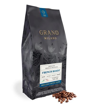 Grano Milano Coffee Beans 1kg French Roast 100% Robusta Dark Roast Intensity 5/5 Extra Strong Coffee Made in Italy French Roast 1 kg (Pack of 1)