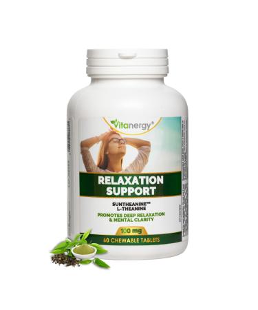 Vitanergy L-Theanine Mental Focus & Calmness - Promote Stress Anxiety Relief Relaxation and Sleep Aid - 100mg Chewable Tablets 60ct Tropical Flavor- Made in Canada