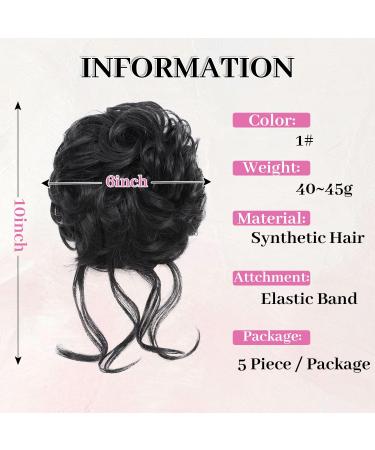 Fulang Hair 5-Pack Large Wavy Bun Hair Parts with Rubber Bands Artificial Hair Extensions for Women s Updos & Messy Buns (1B) - Buy Online on SooperMarket.com