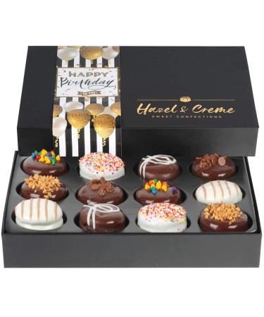 Birthday Gift Basket - Happy Birthday Cookies - Chocolate Covered Cookies - Chocolate Gift Box - Gourmet Food Gifts (Large Box) 12 Piece Assortment