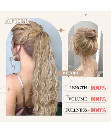 YEESHEDO Long Wavy Ponytail Hair Extension- 26 Inches Light Brown with White Highlights | Clip in Drawstring Curly Synthetic Hairpiece for Women - Buy Online on SooperMarket.com