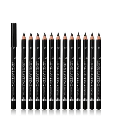 SUMEITANG 12 Pcs Black Eyebrow Pencil Eyeliner Set, Waterproof Eye Brow Pencil, Easy to Color, Long Lasting Eye Liner Gel Pen, Women Professional Eye-Makeup Pencil