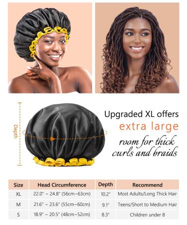 Mikimini Extra Large Black Shower Hoods (2-Pack) for Men & Women - Waterproof Thick Braids Reusable XL Bathroom Hair Protection with Bright Yellow Edge - Buy Online on SooperMarket.com