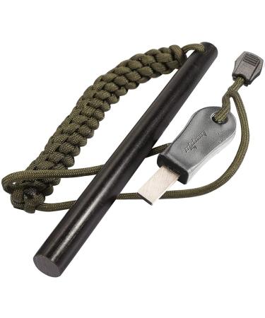 bayite 1/2 x 6 Inch Survival Drilled Flint Steel Fire Starter Ferrocerium Rod Kit with Striker-Pro Striker Paracord Landyard Handle Large
