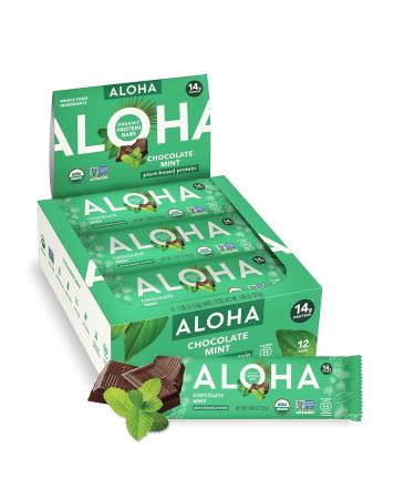 ALOHA Organic Plant Based Protein Bars, Chocolate Mint, 1.98 Oz (Pack of 12)