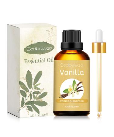 Vanilla Essential Oil 100ML 100% Pure & Natural Vanilla Oil for Aromatherapy & Diffuser Undiluted Premium Perfume Vanilla Fragrance Oils for Skin/Nails/Soap/Candle Making Massage Bath - 3.38 Fl Oz SE-Vanilla 100ML