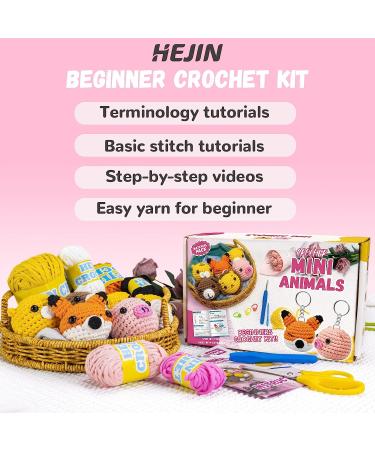 HEJIN Crochet Kit for Beginners - 6 PCS Animal Kit with Video Tutorials, Yarn, Eyes, Stuffing, Hook - Perfect Gift for Kids & Adults - Buy Online on SooperMarket.com