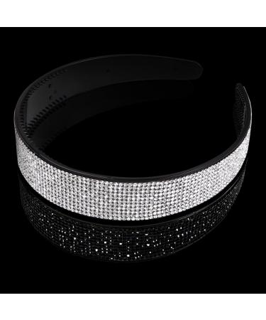 WOVOWOVO 2 Packs Rhinestone Headband for Women Headbands Fashion Silver Bridal Jeweled Crystal Head Bands Bling Diamond Holiday Beaded Hairbands Sparkly Hair Accessories (Silver + Black) Black & White