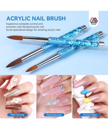 Saviland Acrylic Nail Brush Set - High Quality Synthetic Bristles with Blue Mermaid Princess Handle, 7 Sizes for Acrylic System Application - Size 4# to 16# - Blue 01 - Buy Online on SooperMarket.com