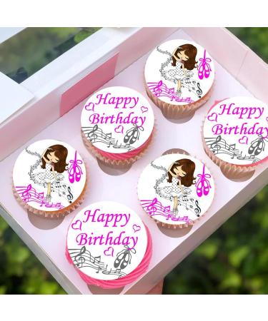 24 x Pre-Cut Happy Birthday Ballerina s1 Edible Stand up Wafer/Rice Paper Cupcake Cake Dessert Toppers Birthday Party Girl Woman Decorationss (Style 1) - Buy Online on SooperMarket.com