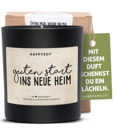 HAPPYSOY housewarming gifts - scented candle in a glass with a saying as housewarming gifts for an apartment or house - handmade and sustainable