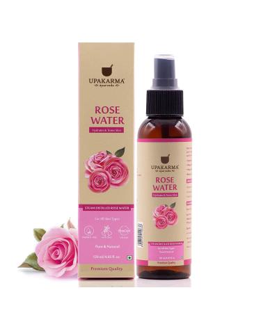 UPAKARMA Ayurveda Premium Pure and Natural Rose Water Spray for Face Gulab Jal - 4.05 fl. Oz/ 120ml- Pack of 1
