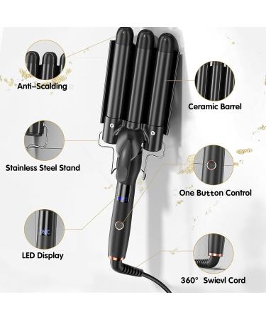 1 Inch Hair Crimper with 3 Barrel Beach Waver - Foldable 25mm Curling Iron with Adjustable Heat & LCD Display | International Shipping - Buy Online on SooperMarket.com