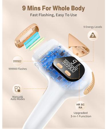 Buy Latest 3 in 1 IPL Hair Removal Device - 999 900 Pulses 9 Energy Levels Pain-Free | Best for Men & Women - Face Armpits Legs Body - Buy Online on SooperMarket.com