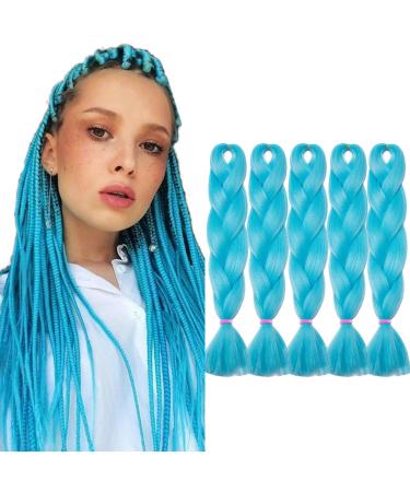 Tess Braids Extensions Blue 60 cm 5 Pack Jumbo Braids Kanecalon Kunsthaar For single-laid Box Braids Hair Extension Braid 100g/Bundle of Hair Braids Extension (5 pieces) 60 cm (5 pieces) Blue