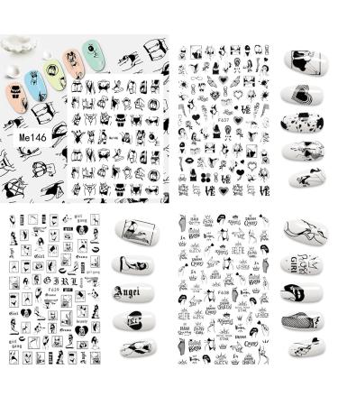 Bad Girls Nail Art Stickers - 3D Self Adhesive Black White Designs for DIY Manicure - Sexy Flower Love Charms for Women and Girls - 8 Sheets - Buy Online on SooperMarket.com
