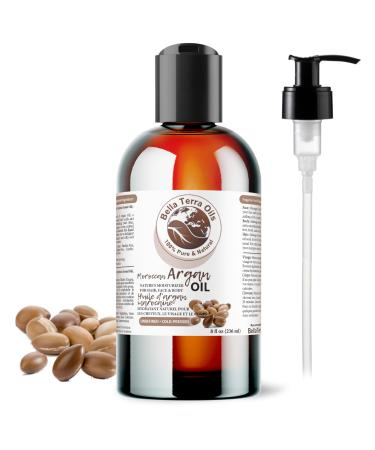 Bella Terra Oils Moroccan Argan Oil. 236ml. 100% Pure. Cold-pressed. Unrefined. Non-comegodenic. Rich in Vitamin E. Natural Moisturizer for Skin Hair. 236 ml (Pack of 1)