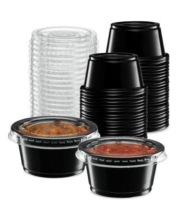2 oz - 100 Sets Black Diposable Plastic Portion Cups With Lids, Small Mini Containers For Portion Controll, Jello Shots, Meal Prep, Sauce Cups, Slime, Condiments, Medicine, Dressings, Crafts, Disposable Souffle Cups & Much more Black 2 Ounce