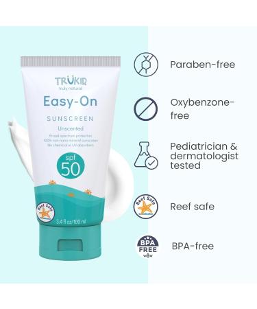 TruKid Easy On Mineral Sunscreen SPF 50 - Gentle Kids & Baby Sunblock for Sensitive Skin Unscented Protection Face & Body 3.4oz - Buy Online on SooperMarket.com
