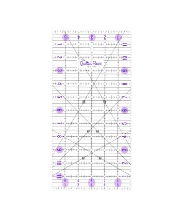 The Quilted Bear Quilting Rulers - Transparent Acrylic Non Slip Quilting & Patchwork Ruler with Clear Black Lines & 30, 45 & 60 Degree Angles (6" x 12")