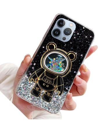 Rnrieyta Miagon B r Astronaut Cistress Glitzer for iPhone 11 Pro Max Cute girls thin crystal protective cover Treisand bling transparent case bumper with astronaut holder kickstand black iPhone 11 per max black
