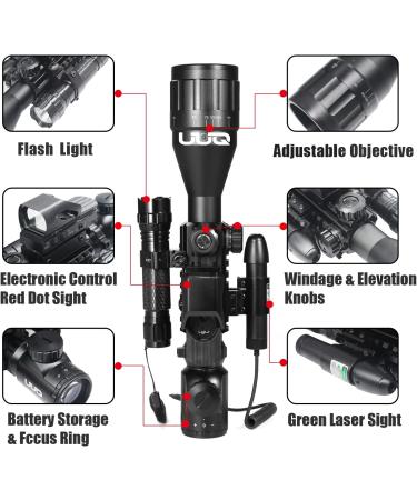 UUQ 4-16x50 AO Rifle Scope with Red/Green Reticle & Green Laser + Reflex Red Dot Sight - 5 Brightness Modes - Buy Online on SooperMarket.com