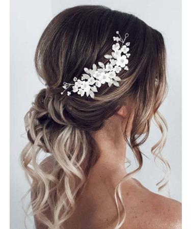 Brishow Bridal Hair Vine Silver Flower Wedding Hair Accessories Bride Leaf Hair Piece for Women and Girls