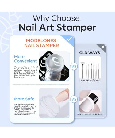 Modelones Nail Art Stamper Kit 6PCs - Double Nail Stamp Set with 4 Clear Silicones Scraper & Tool for DIY Manicure & Shellac Nail Polish - Buy Online on SooperMarket.com
