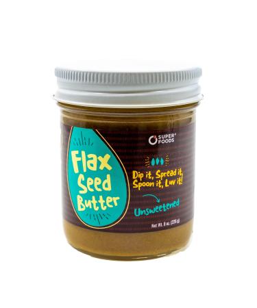 O3 Superfoods Stone Ground Unsweetened Flaxseed Butter | Nut Free, Sugar Free, Vegan, Plant Based, and Gluten Free | High in Protein, Fiber and Omega 3 | 8 Oz Jar Unsweetened 8 Ounce (Pack of 1)
