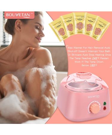 Bouvetan At-Home Waxing Kit for Women - 17.5oz Hard Wax Beads - Ideal for Face, Eyebrow, Armpit, Arms, Legs, Bikini - Includes 20 Wax Sticks - Rose Scented - Buy Online on SooperMarket.com