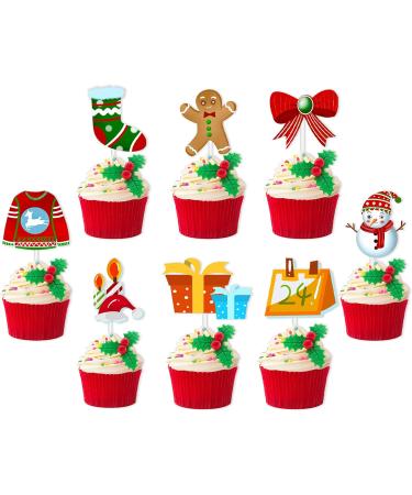 24 Pcs Christmas Cupcake Toppers Merry christmas Theme Elements Cupcake Food Picks for Christmas Party Baby Shower Kids Birthday Party Cake Decorations Supplies - Buy Online on SooperMarket.com