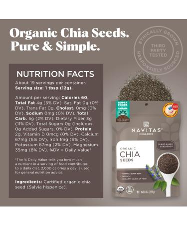 Navitas Organics Chia Seeds 8 oz. Bag - Organic, Non-GMO, Gluten-Free | 19 Servings - Buy Online on SooperMarket.com