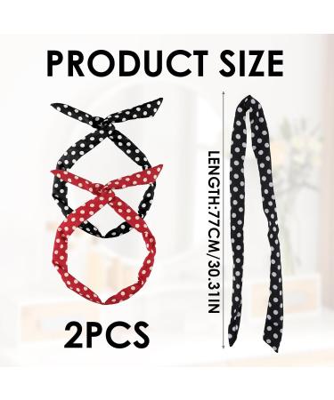 Set of 2 Polka Dot Hair Bands for Girls and Women - Retro 50s Style Bandana - Vintage Adjustable Christmas Headband in Soft Cotton (Red Black) - Buy Online on SooperMarket.com