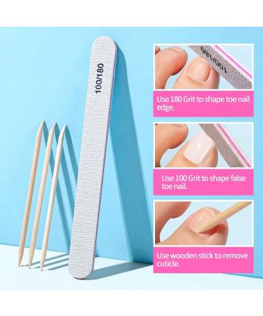 100pcs Natural False Toe Nail Tip Set with Glue - Full Cover Acrylic Fake Toenails for Women & Girls - Includes Cuticle Pusher and Nail File - Buy Online on SooperMarket.com