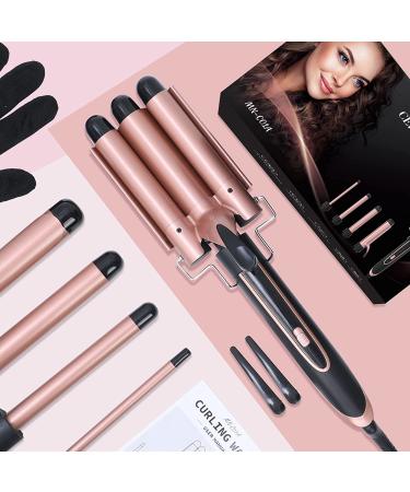 5-in-1 Curling Iron Set with Crimper & Waver | 4 Interchangeable Barrels | Instant Heating | Anti-Scald | Pink - Buy Online on SooperMarket.com