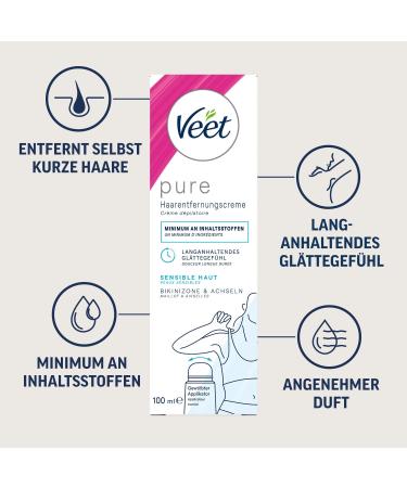 Veet Pure Hair Removal Cream for Sensitive Skin - 100ml Tube with Arched Applicator & Spatula - Ideal for Bikini & Armpits - Fast International Shipping - Buy Online on SooperMarket.com