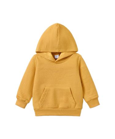 PATPAT Toddler Hoodie Boy Girl Hooded Sweatshirt Solid Color Textured with Pocket Pullover Hoodies for Toddler 2-3 Years Ginger