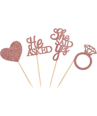 Unimall 48PC Rose Gold Glitter Cupcake Toppers | Diamond Ring & Heart Cake Picks for Weddings Engagements & Bachelorette Parties - Multi-Color Decorations - Buy Online on SooperMarket.com