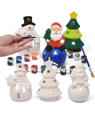 Christmas Ceramic Figurine Paint Kit - Set of 6 Unpainted Ceramics for Kids Art Project | Holiday Party Decoration & Keepsake | Includes Paint & Brushes - Buy Online on SooperMarket.com