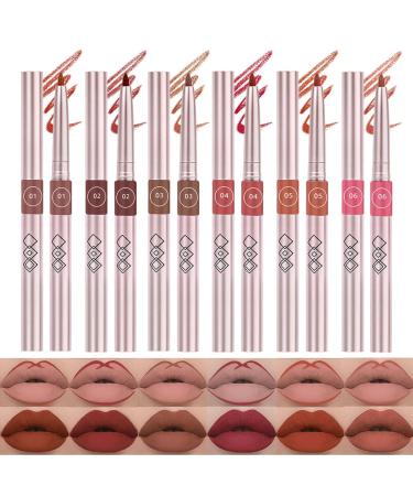 Lip Liner Set 6 Colors Longwear and Pigmented Matte Lip Pencil Makeup Smooth Application Retractable Waterproof Lip Liner (A)