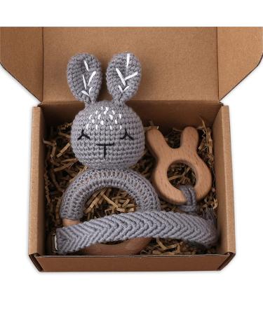 Tian-K 3 pieces of beech wood baby bite rings hook animals rattles rattles toy infant pace ring comfort toys braided pacifier chain set