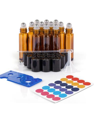 ComSaf 10ml essential oils roller glass bottles 12 set anti-Uv roll on bottle empty roll on bottle empty rollon bottles pipette for massage doterra essential oils bergamot essential oil brown 10ml x 12