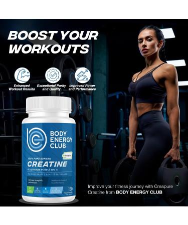 Body Energy Club Creapure Creatine - Gluten-Free Creatine Supplement for Muscle Growth - Improves Strength and Performance for Athletes - Premium Creatine Capsules for Workouts - 150 Capsules - Buy Online on SooperMarket.com