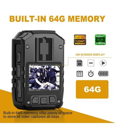 64GB Memory CammPro I826 Police Body Camera | 1296P HD | Waterproof | Night Vision | GPS | Law Enforcement & Security Guard Recorder - Buy Online on SooperMarket.com