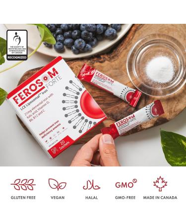 Ferosom Forte LCE Liposomal Iron Supplement Powder Gentle on the Stomach 21g Elemental Iron with Vitamin B12 B6 D C Folic Acid Berry Flavor Powder or Liquid Iron Drink 20 Vegan Iron Sachets - Buy Online on SooperMarket.com