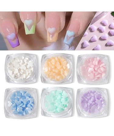 6 Colors 3D Heart Nail Charms- Light Change Design Acrylic Heart Nail Gems Decals Heart Nail Rhinestone Flat Resin Nails Accessories Jewelry Decorations for Women Girls Nail Art DIY