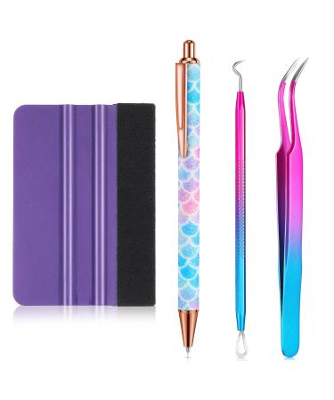 4 Pcs Pin Pen Weeding Tool  Craft Vinyl Weeding Tool Kit  Includes Air Release Pen  Vinyl Squeegee Vinyl Tweezers Weeders Adhesive Film HTV Vinyl for Lettering  Cutting  Splicing (Blue Purple)